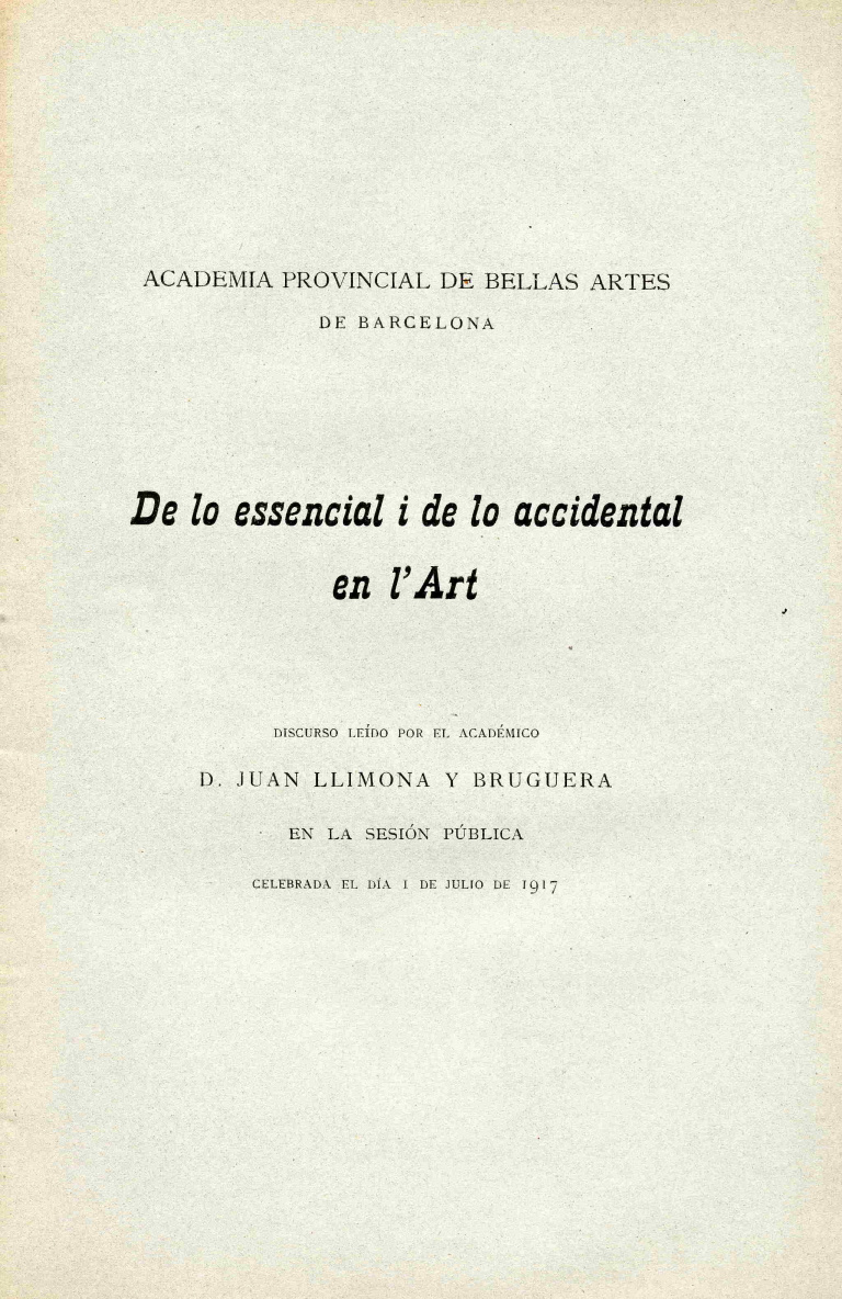 De lo essencial i de lo accidental en l'art - Llimona y Bruguera, Juan