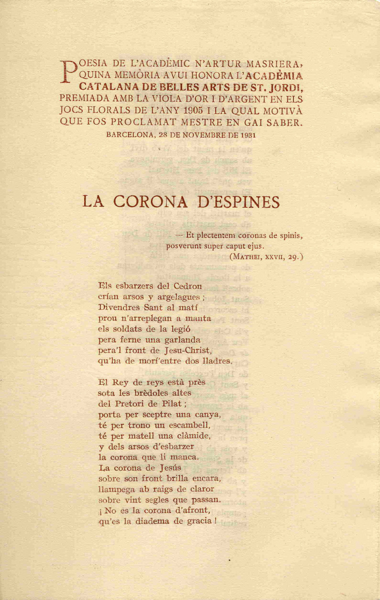 La corona d'espines - Masriera Colomer, Arturo