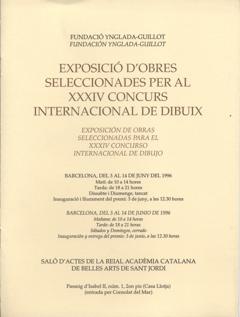 Exposició d'obres seleccionades per al XXXIV concurs internacional de dibuix (8 pàg., 22,5 cm.)