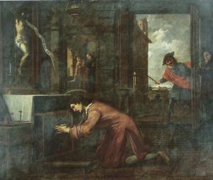 Pintura - Sant Francesc rep l’ordre del Crist de Sant Damià de reparar la casa de Déu -