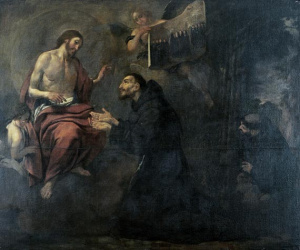 Pintura - Sant Francesc dóna a Jesús tres monedes, símbol del triple vot -