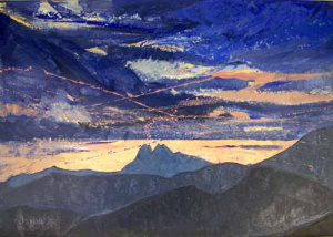 Pintura - Capvespre des de Castellar de N\'hug (El Pedraforca) -